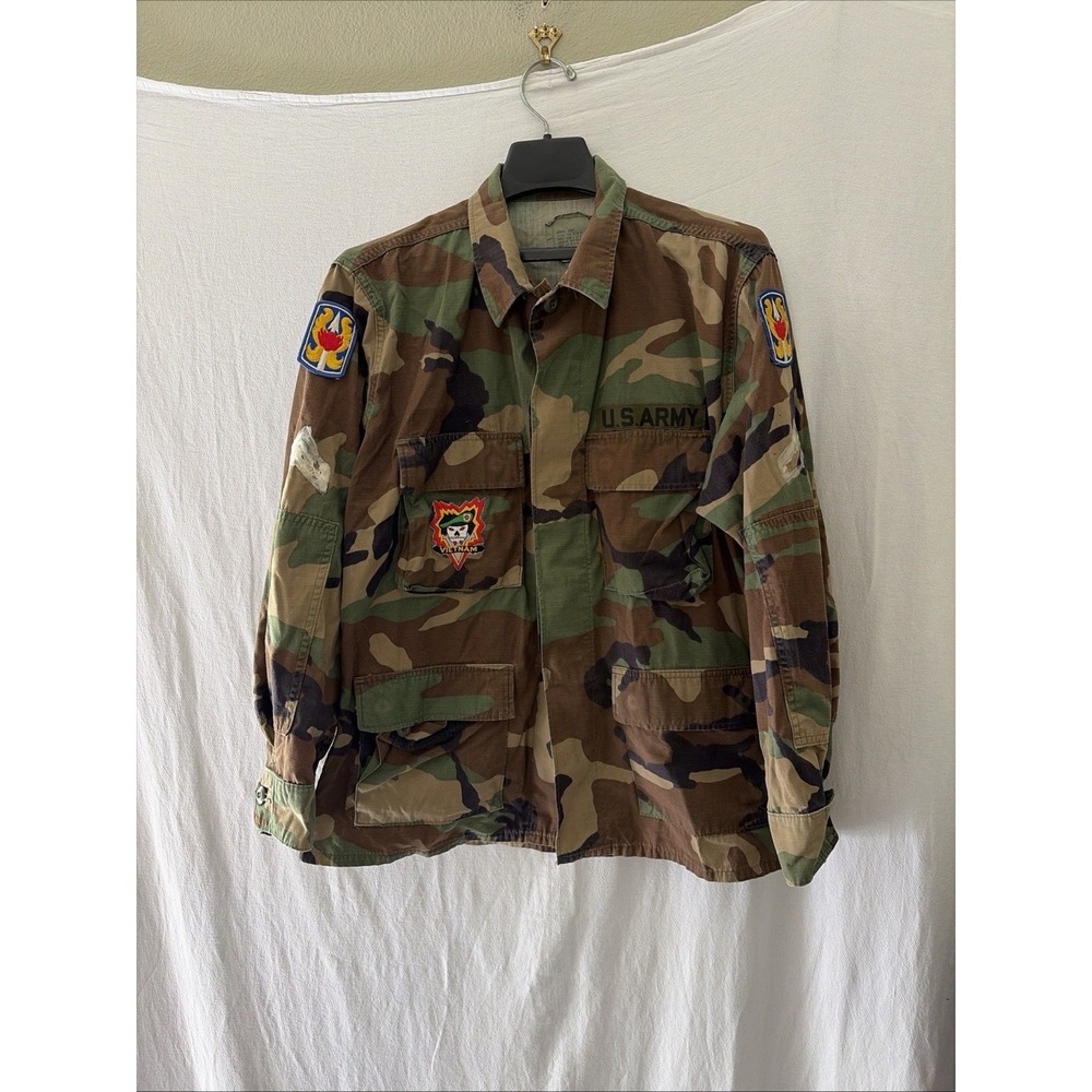 US Army Combat Shirt Uniform Woodland Camo Hot‎ Weather Long Sleeve Medium Short